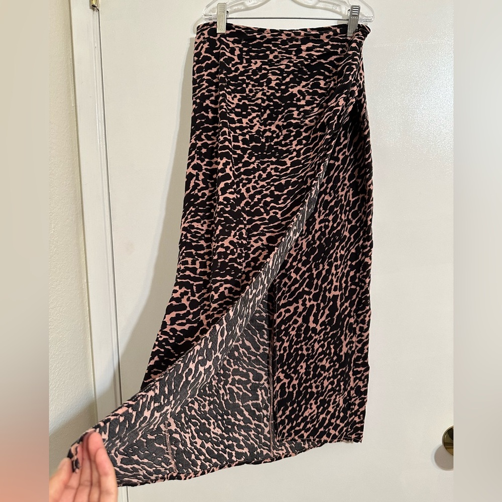 EUC RE:NEMED Leopard Print Faux Wrap Midi Skirt